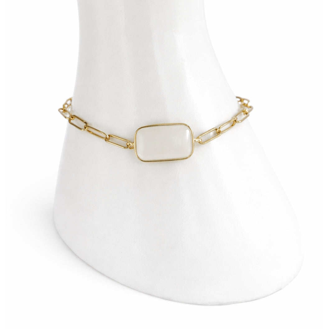 14k White Moonstone Center Paperclip Bracelet