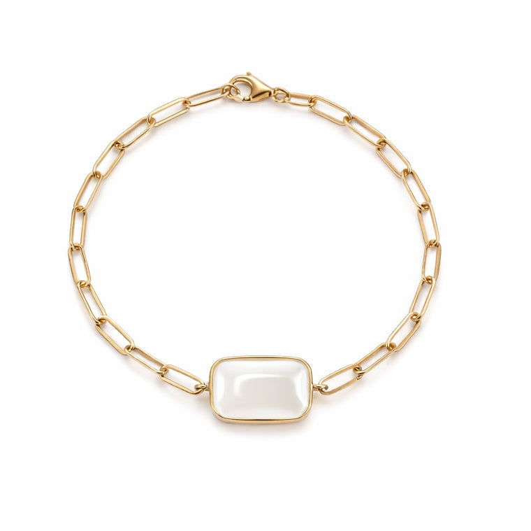 14k White Moonstone Center Paperclip Bracelet
