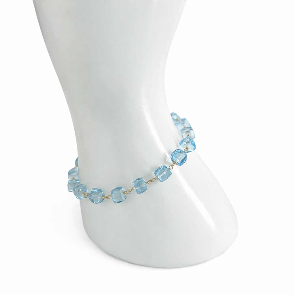 14k Blue Topaz Cube Link Bracelet