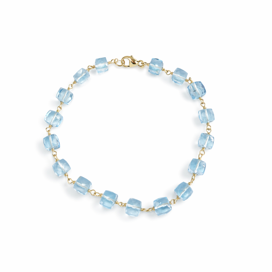 14k Blue Topaz Cube Link Bracelet