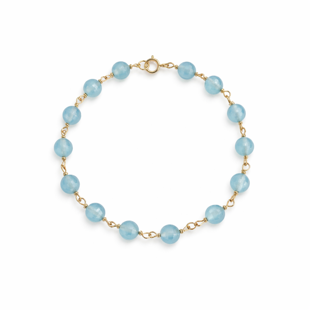 14k Chalcedony Faceted Round Link Bracelet