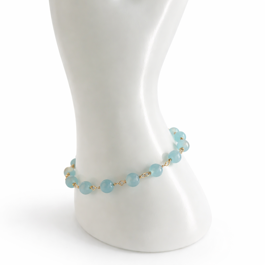 14k Chalcedony Faceted Round Link Bracelet