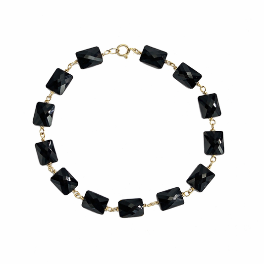14k Black Onyx Rectangle Link Bracelet