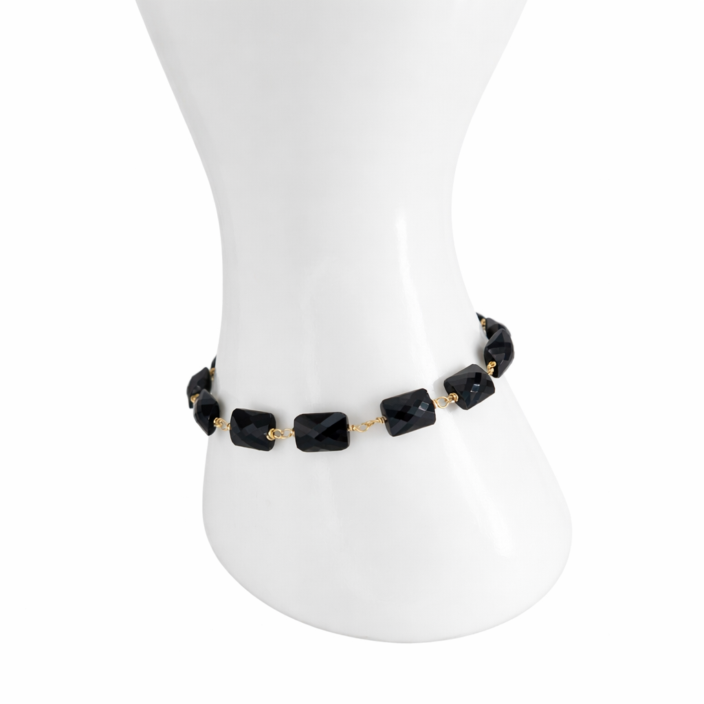 14k Black Onyx Rectangle Link Bracelet
