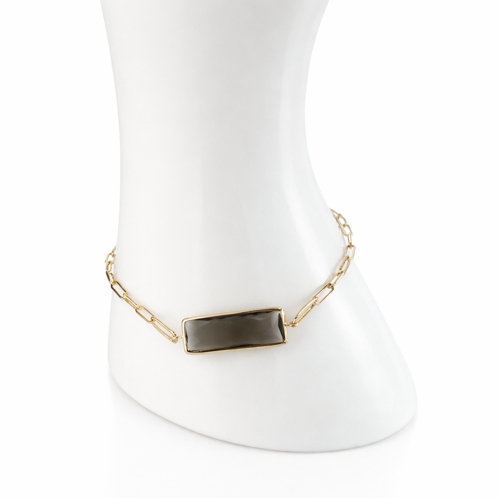 14k Smoky Quartz Rectangle Bezel Center Paperclip Bracelet