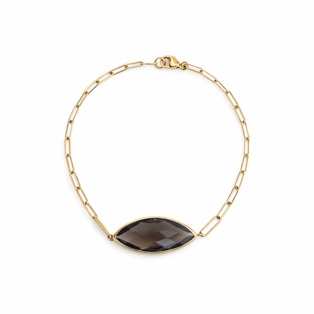 14k Smoky Quartz Marquise Center Paperclip Bracelet