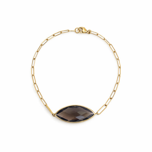 14k Smoky Quartz Marquise Center Paperclip Bracelet