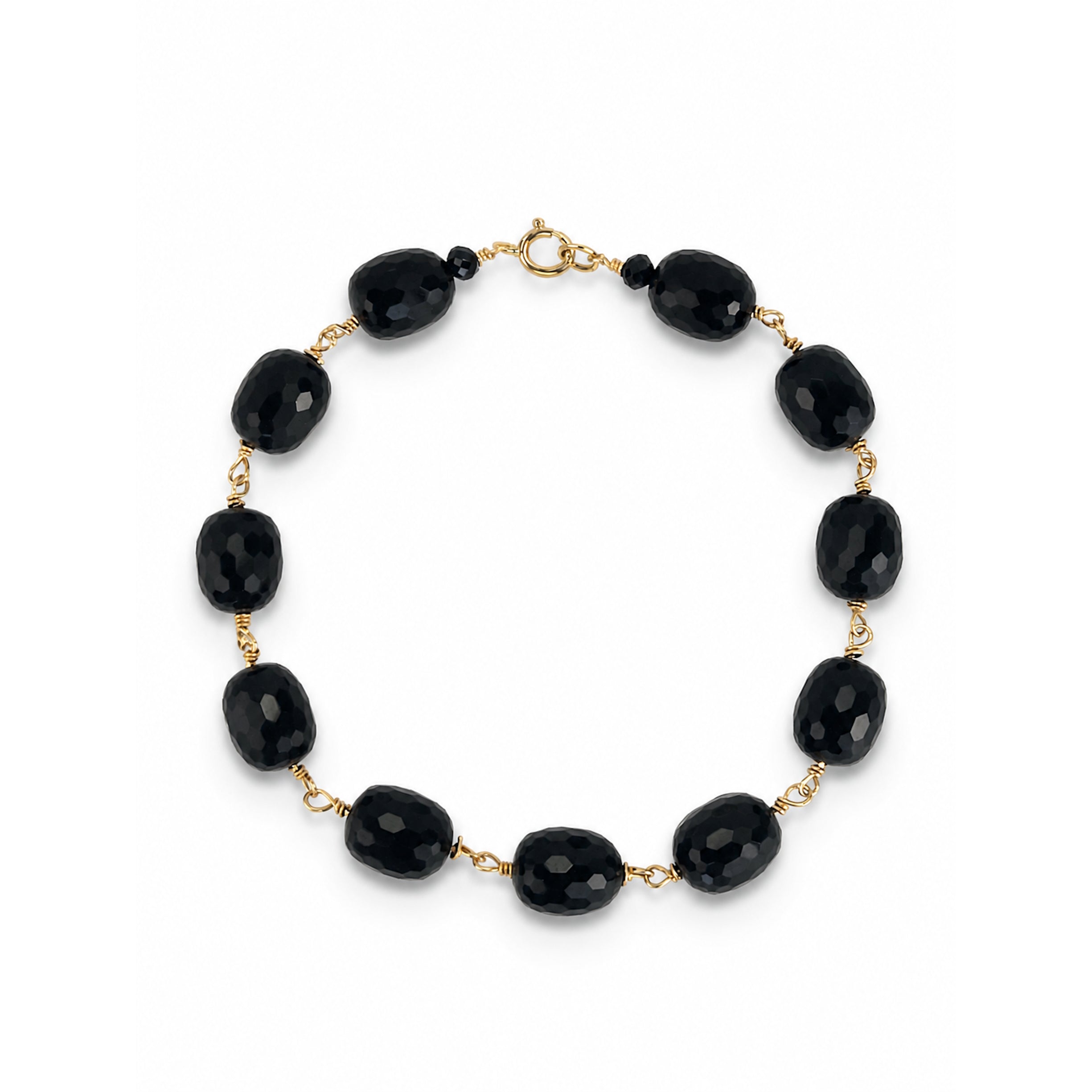 14k Black Onyx Faceted Oval Link Bracelet
