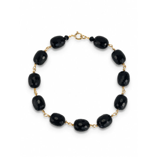 14k Black Onyx Faceted Oval Link Bracelet