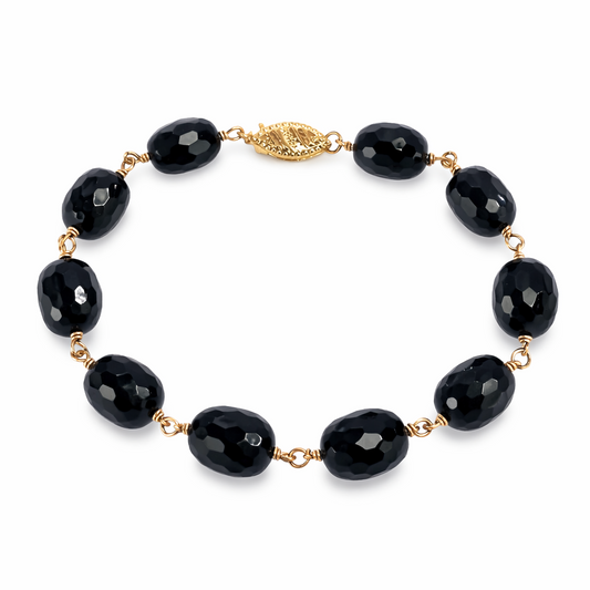 14k Black Onyx Faceted Oval Link Bracelet