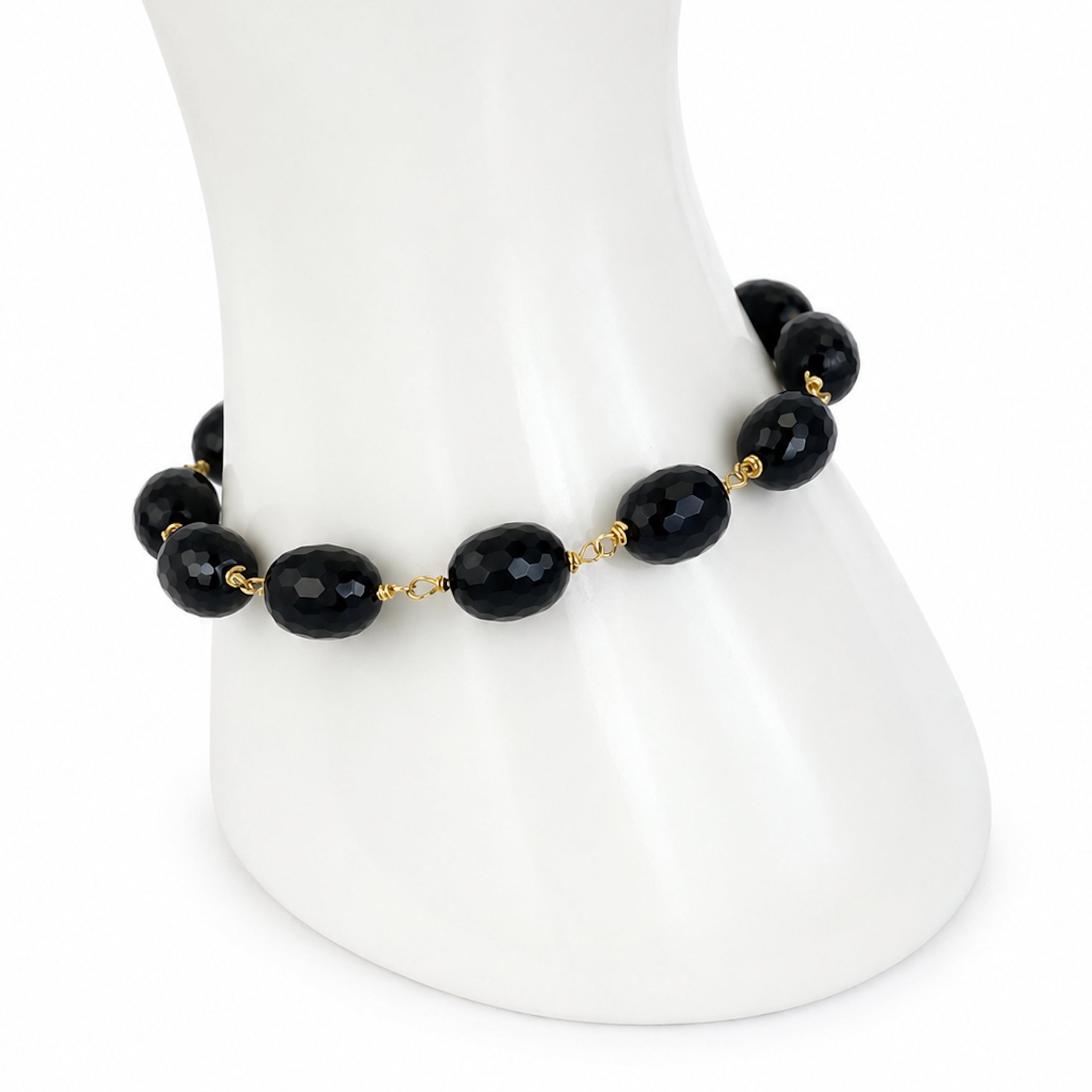 14k Black Onyx Faceted Oval Link Bracelet