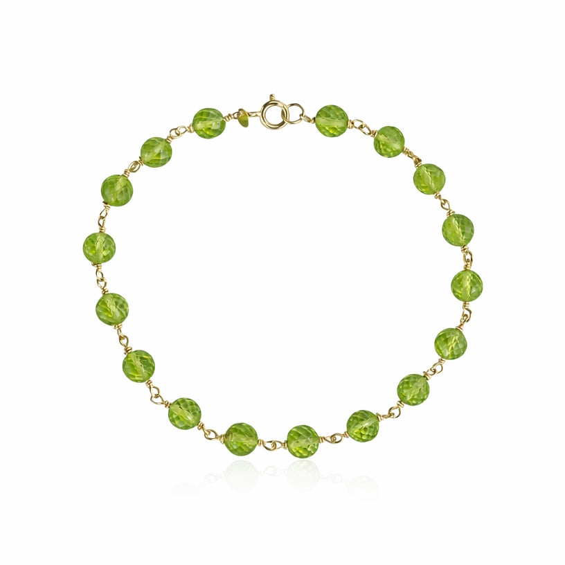 14k Peridot Faceted Round Link Bracelet