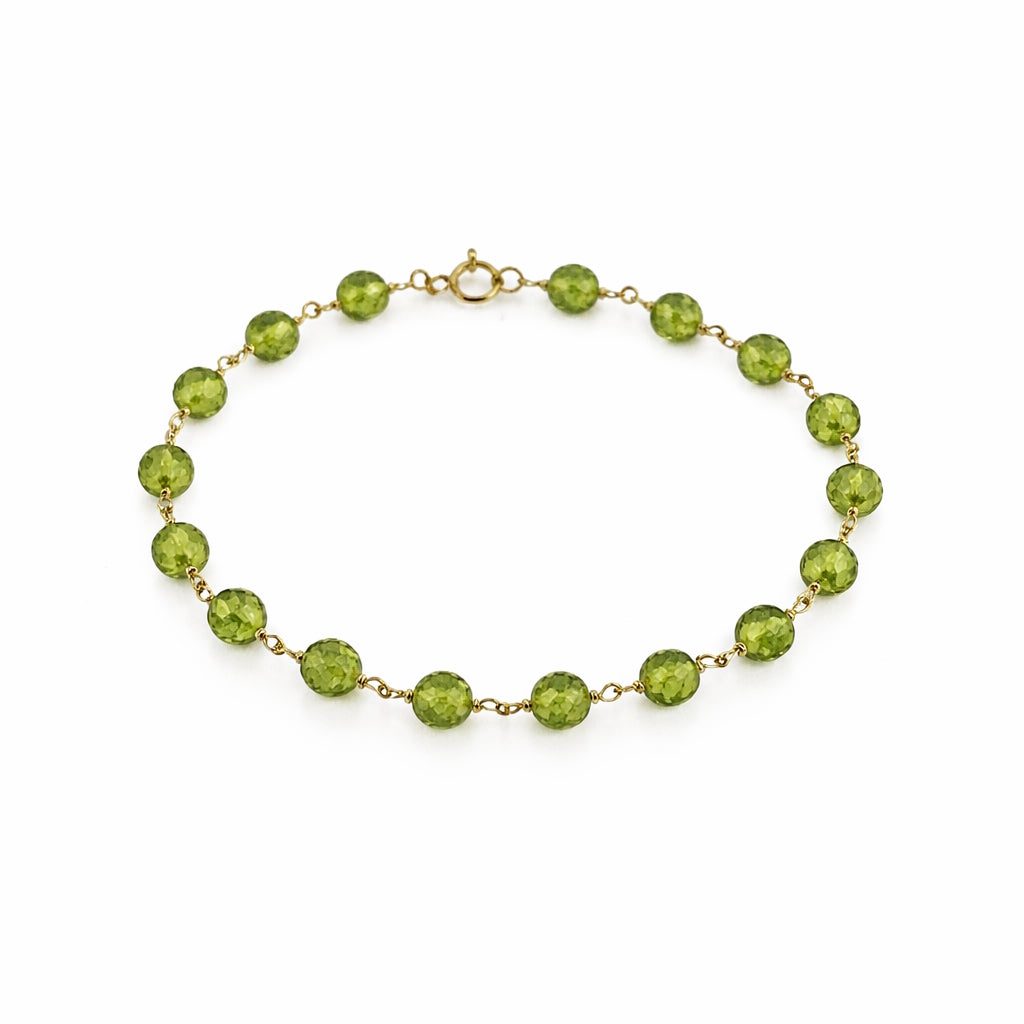 14k Peridot Faceted Round Link Bracelet