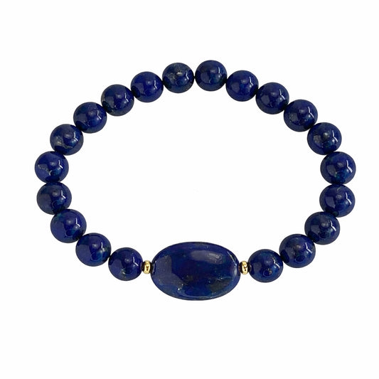 14k Lapis Oval Center Stretch Bracelet