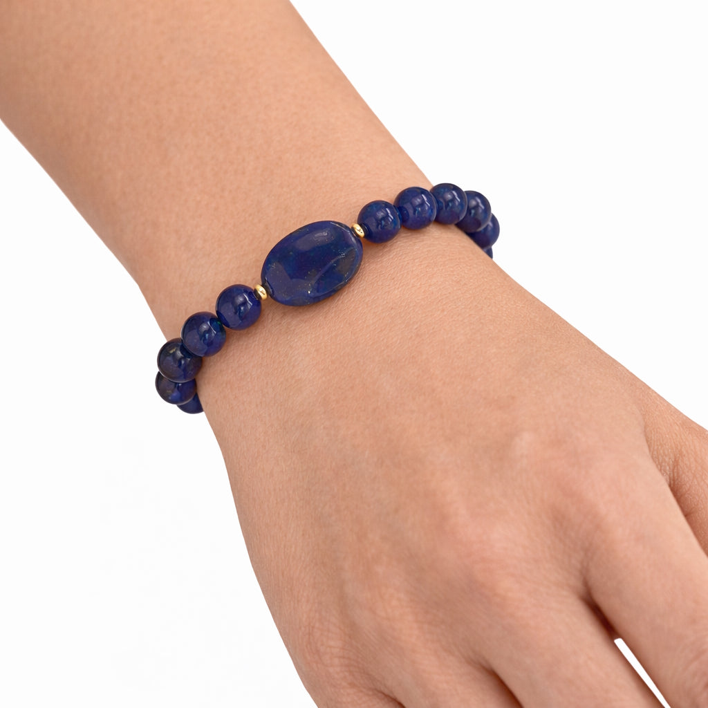14k Lapis Oval Center Stretch Bracelet