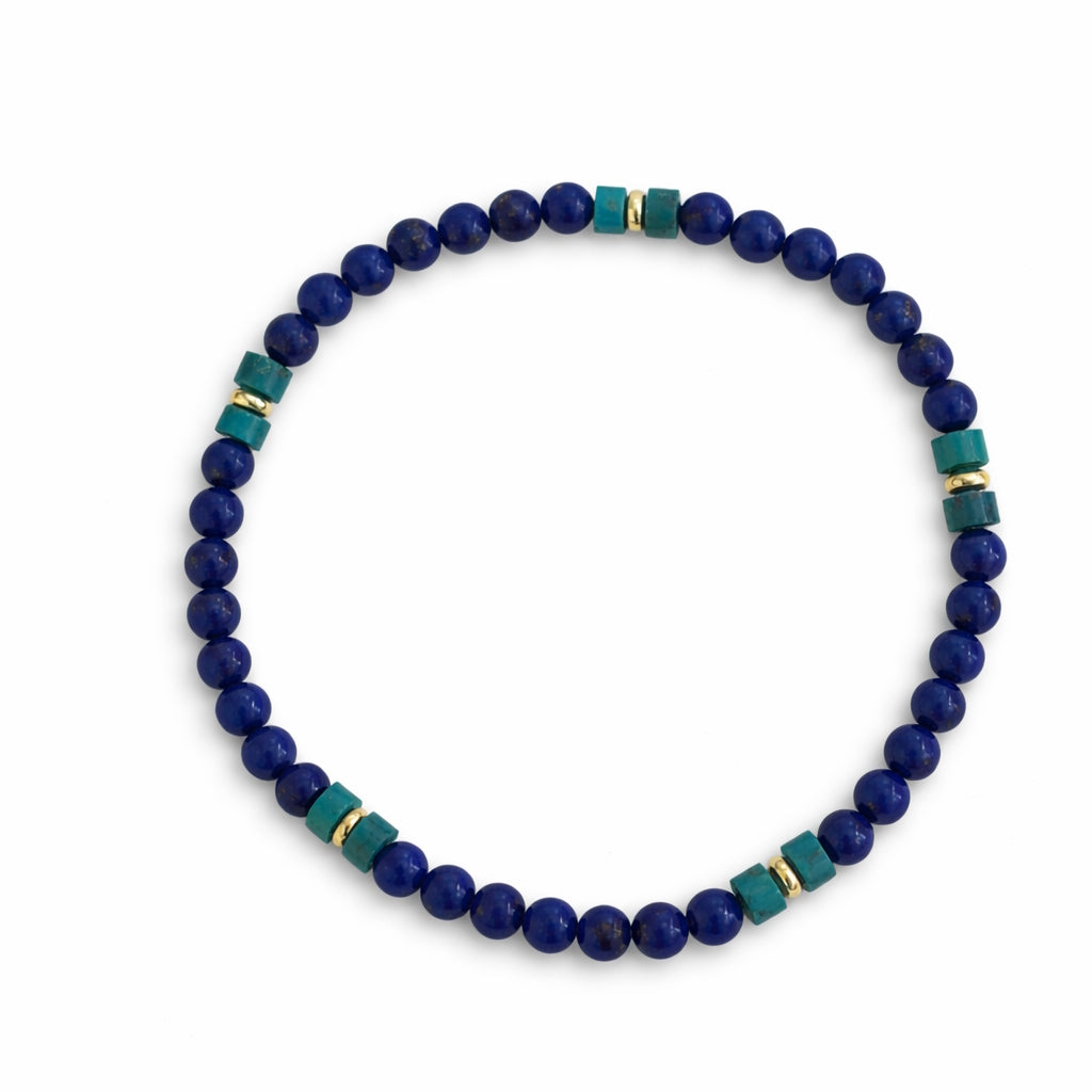 14k Mix Gemstone & Turquoise Heishi Gold Roundel Stretch Bracelet