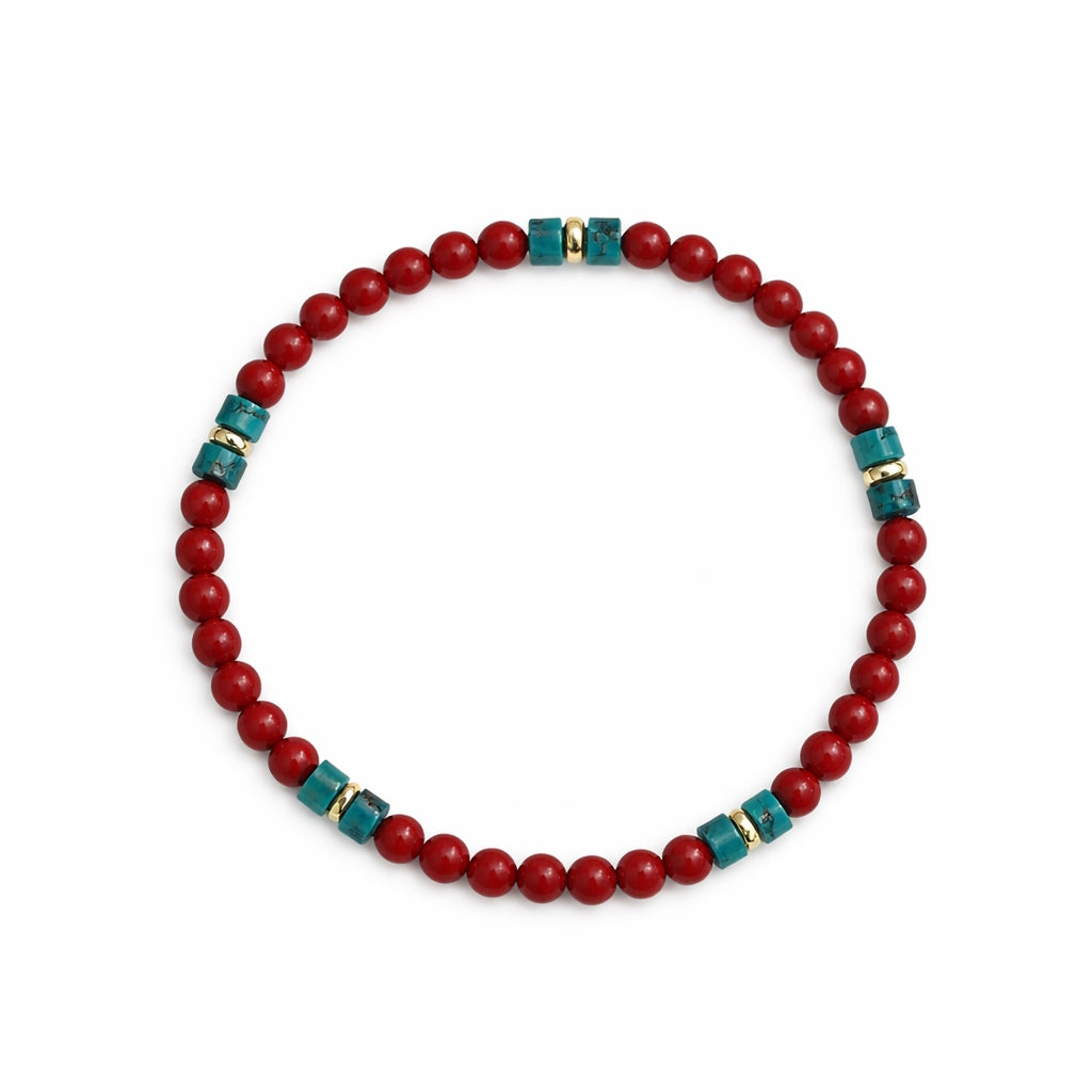 14k Mix Gemstone & Turquoise Heishi Gold Roundel Stretch Bracelet