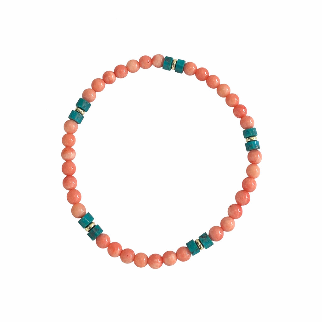 14k Mix Gemstone & Turquoise Heishi Gold Roundel Stretch Bracelet