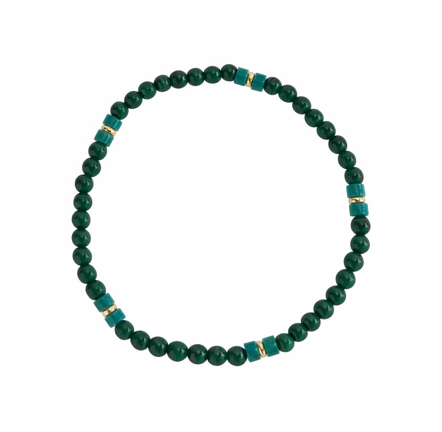 14k Mix Gemstone & Turquoise Heishi Gold Roundel Stretch Bracelet