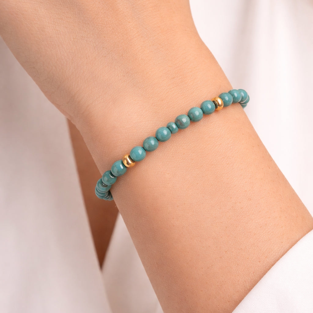 14k Mix Gemstone & Turquoise Heishi Gold Roundel Stretch Bracelet