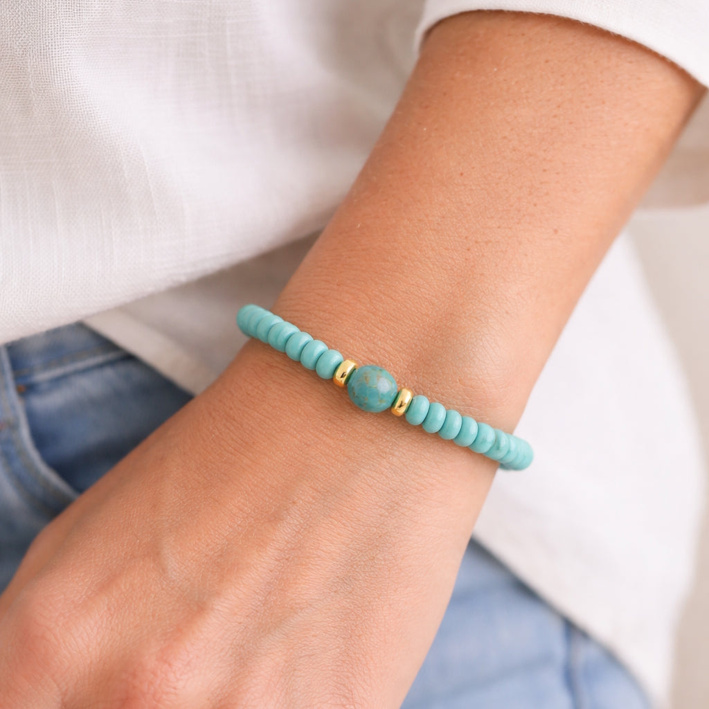 14k Turquoise or Turquoise & Lapis Gold Roundel Stretch Bracelet