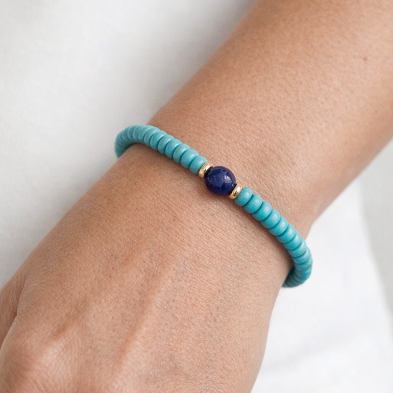 14k Turquoise or Turquoise & Lapis Gold Roundel Stretch Bracelet