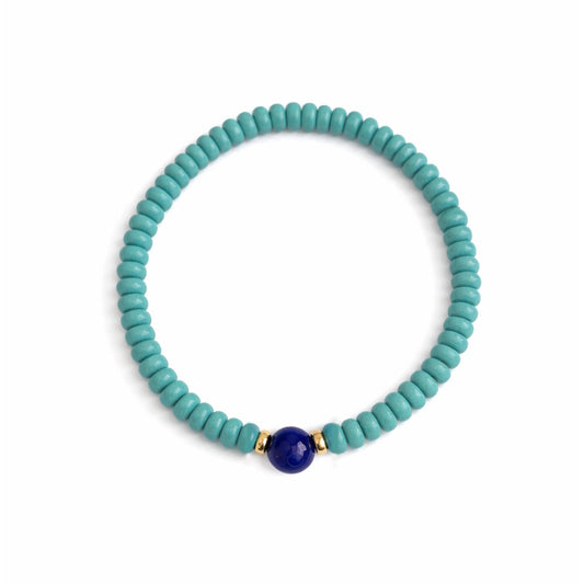 14k Turquoise & Lapis Gold Roundel Stretch Bracelet