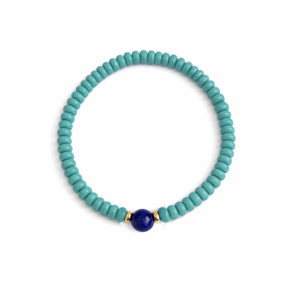 14k Turquoise or Turquoise & Lapis Gold Roundel Stretch Bracelet