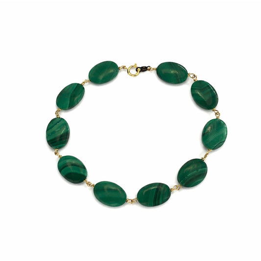 14k Malachite Oval Link Bracelet
