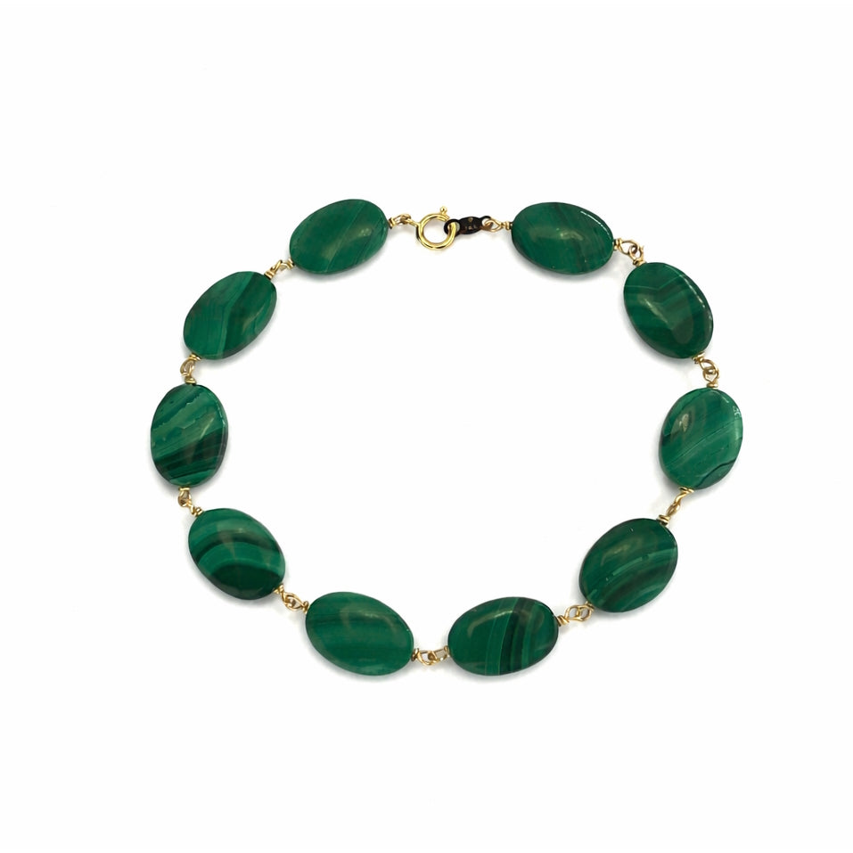 14k Malachite Oval Link Bracelet