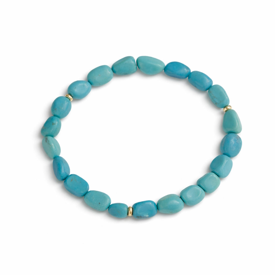 14k Turquoise Nugget Gold Roundel Stretch Bracelet