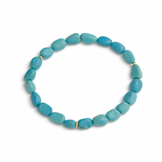 14k Turquoise Nugget Gold Roundel Stretch Bracelet