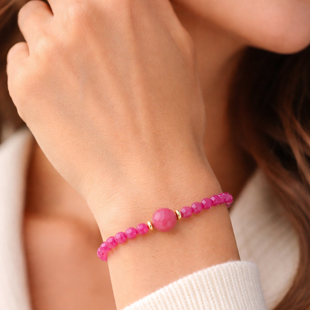 14k Dyed Red Jade Stretch Bracelet