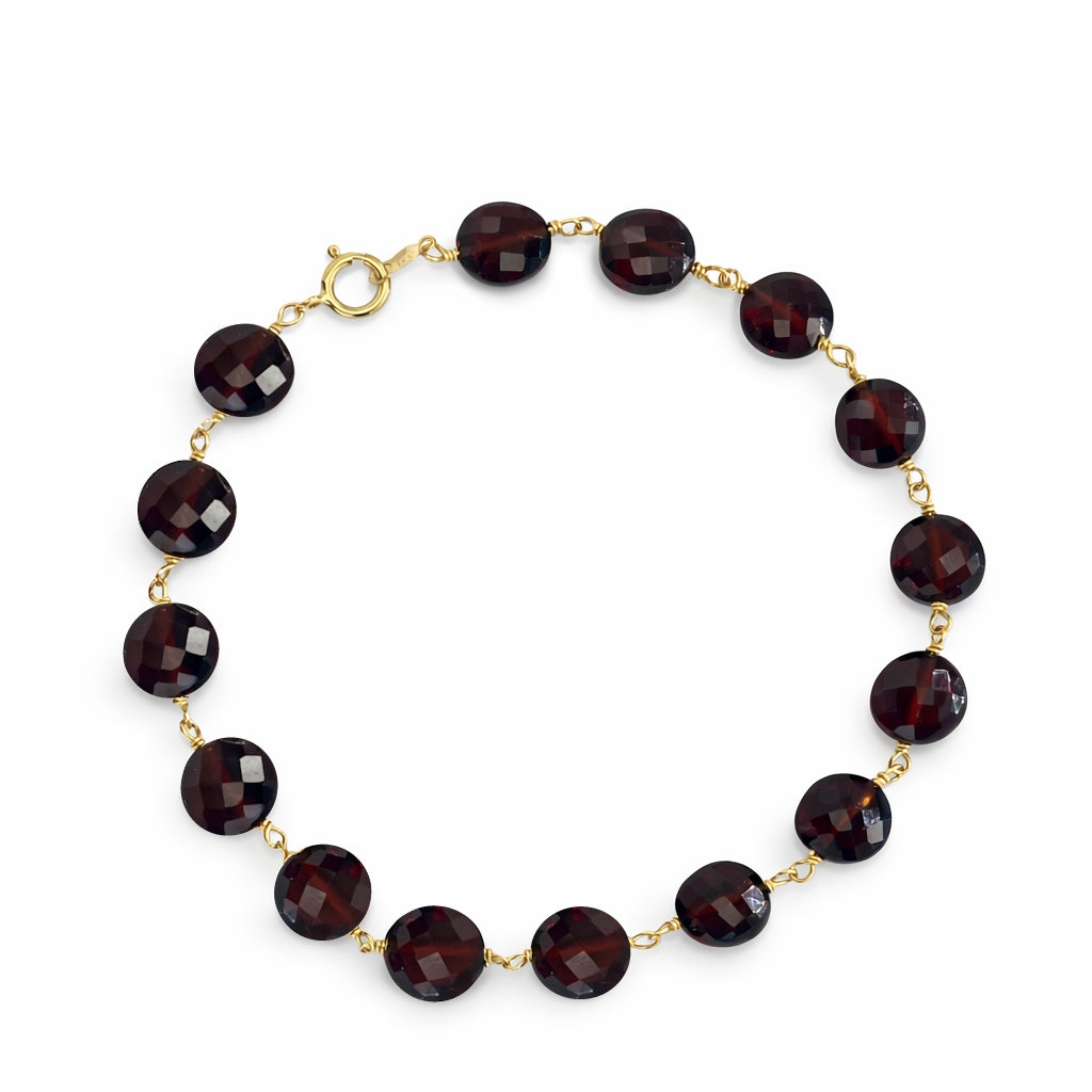 14k Garnet Coin Link Bracelet