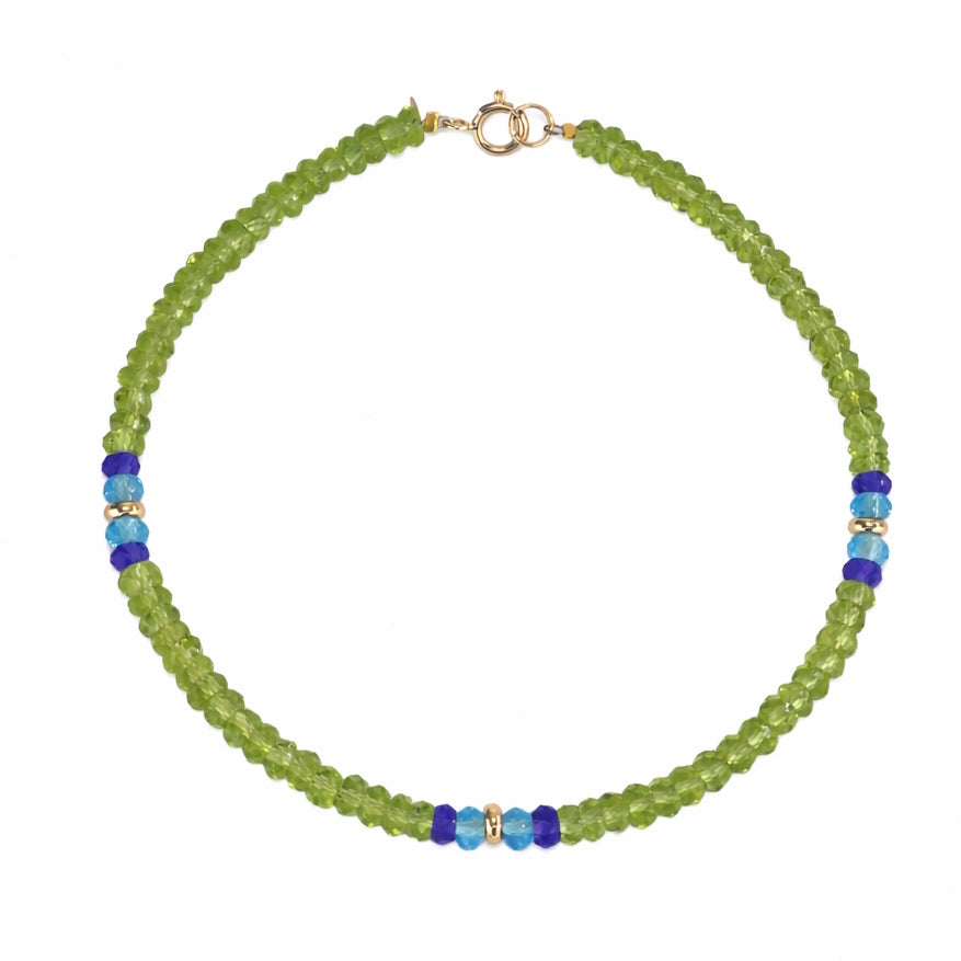14k Gemstones 3 Station Bead Bracelet