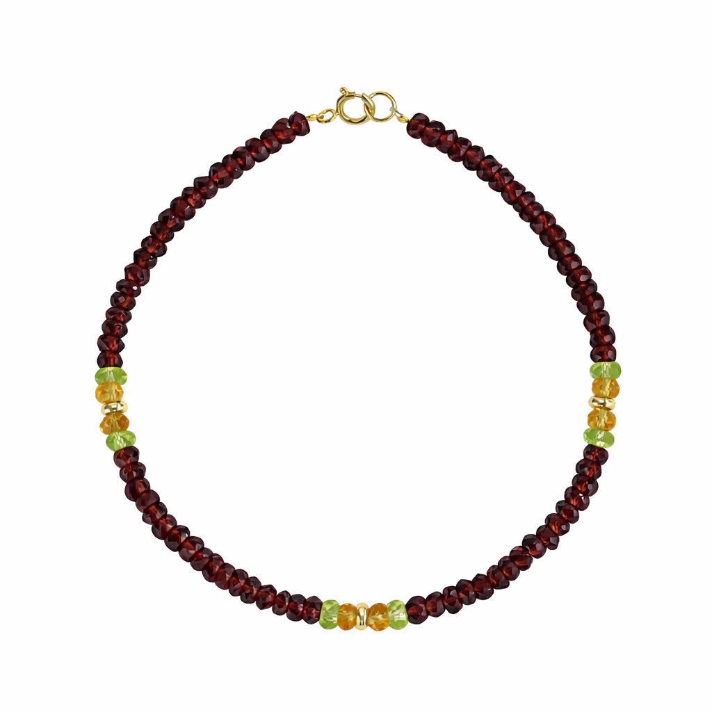 14k Gemstones 3 Station Bead Bracelet