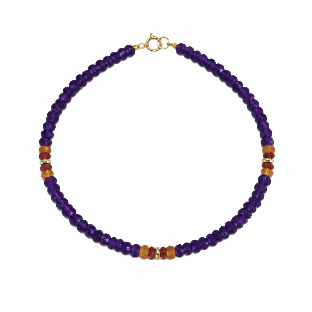 14k Gemstones 3 Station Bead Bracelet
