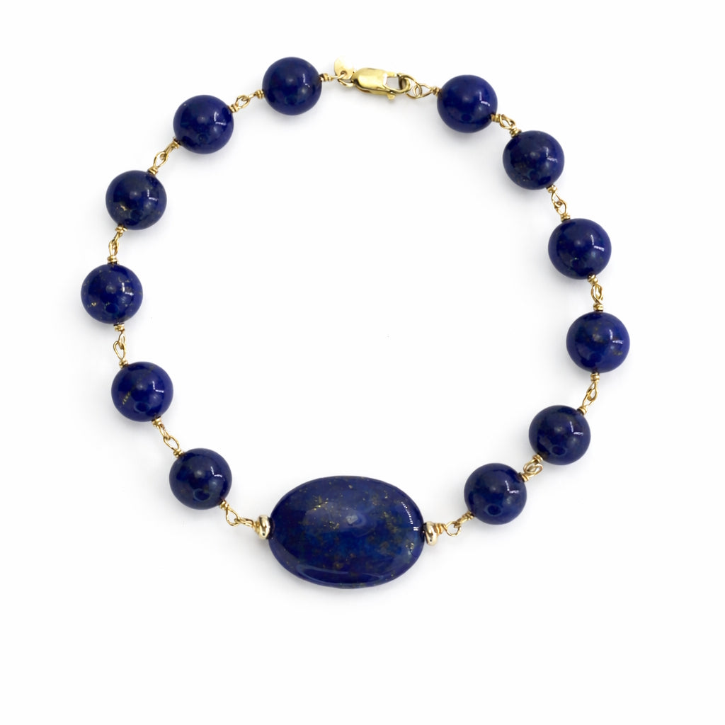 14k Lapis Oval Center Link Bracelet