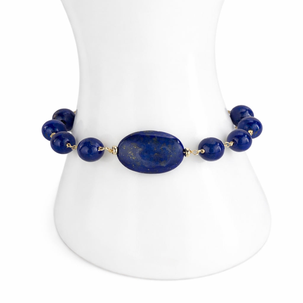 14k Lapis Oval Center Link Bracelet