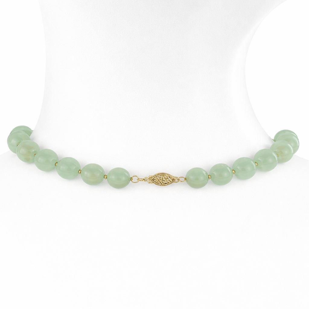 14k Prehnite with Jade Dragon Pendant Necklace