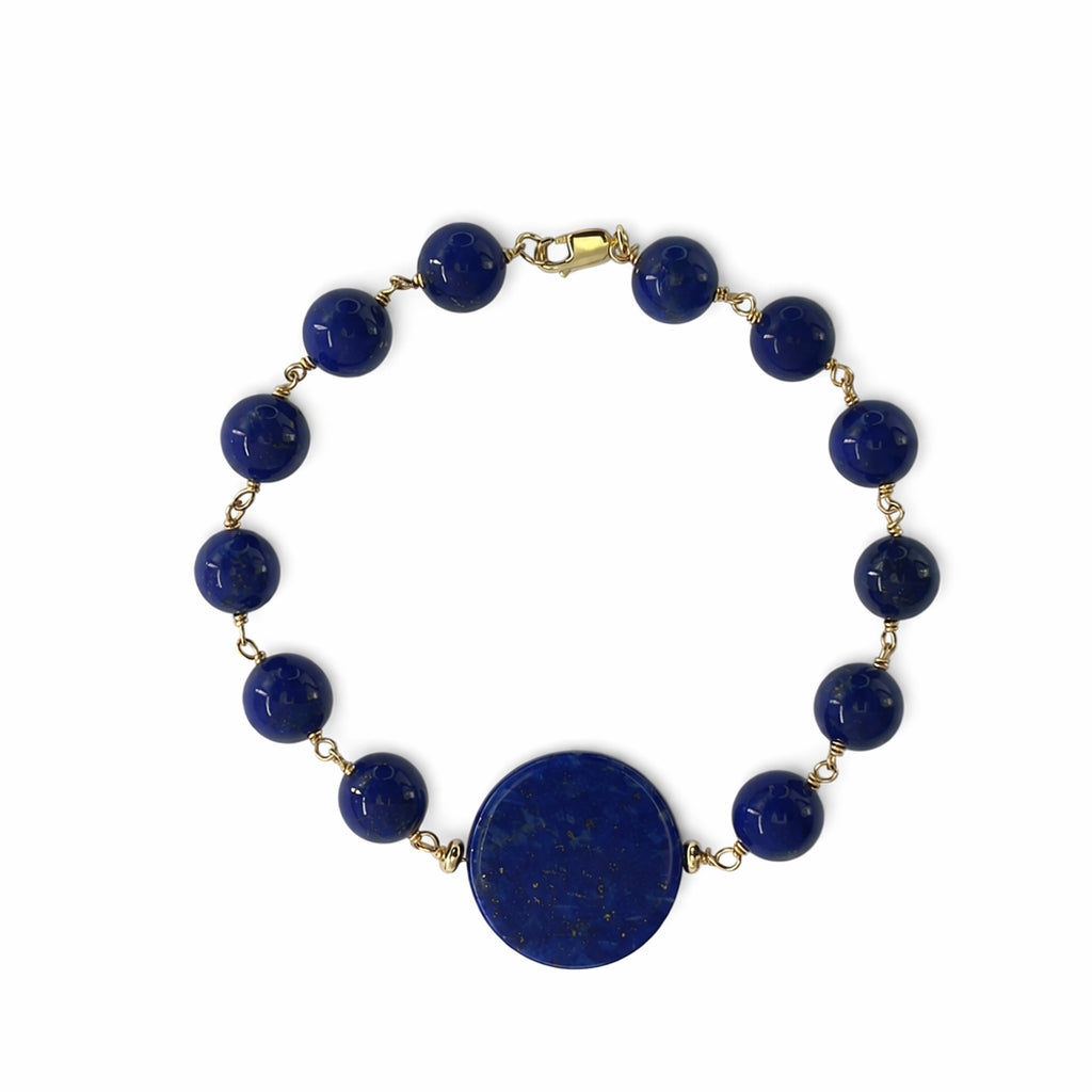 14k Lapis Coin Center Link Bracelet