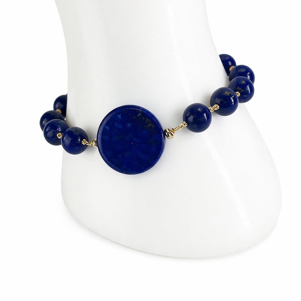 14k Lapis Coin Center Link Bracelet