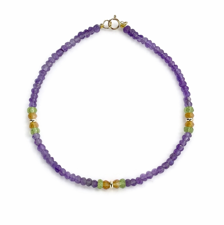 14k Gemstones 3 Station Bead Bracelet