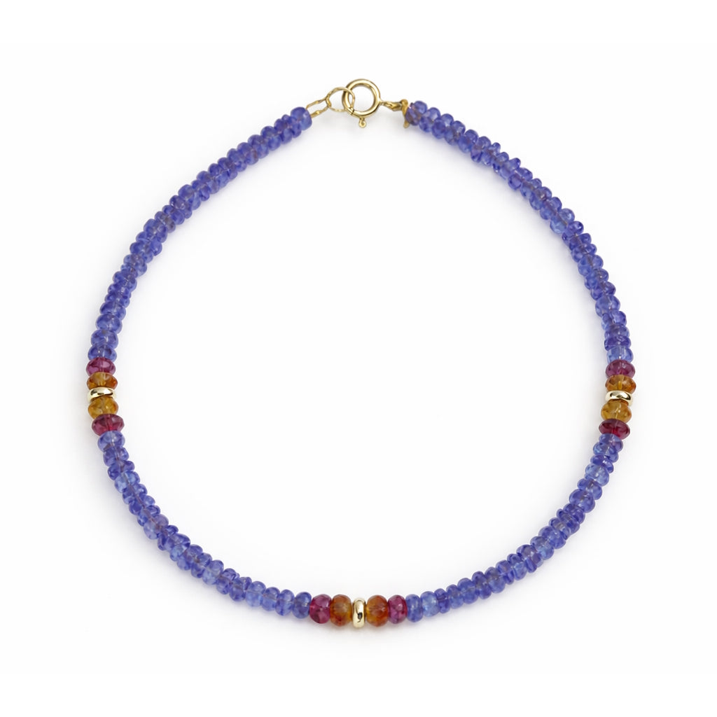 14k Gemstones 3 Station Bead Bracelet