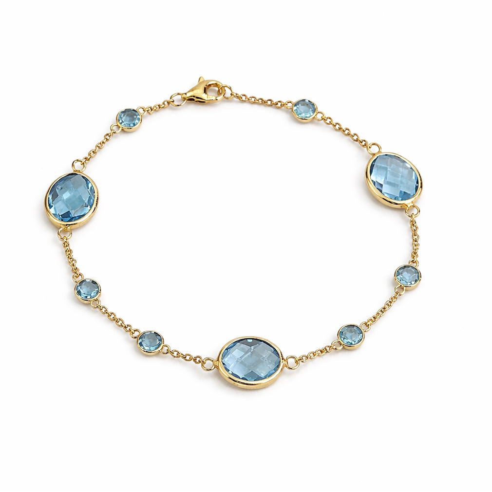 14k Swiss Blue Topaz Bezel Bracelet