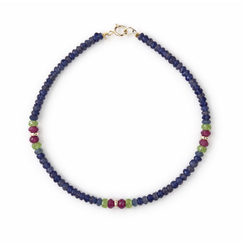 14k Gemstones 3 Station Bead Bracelet