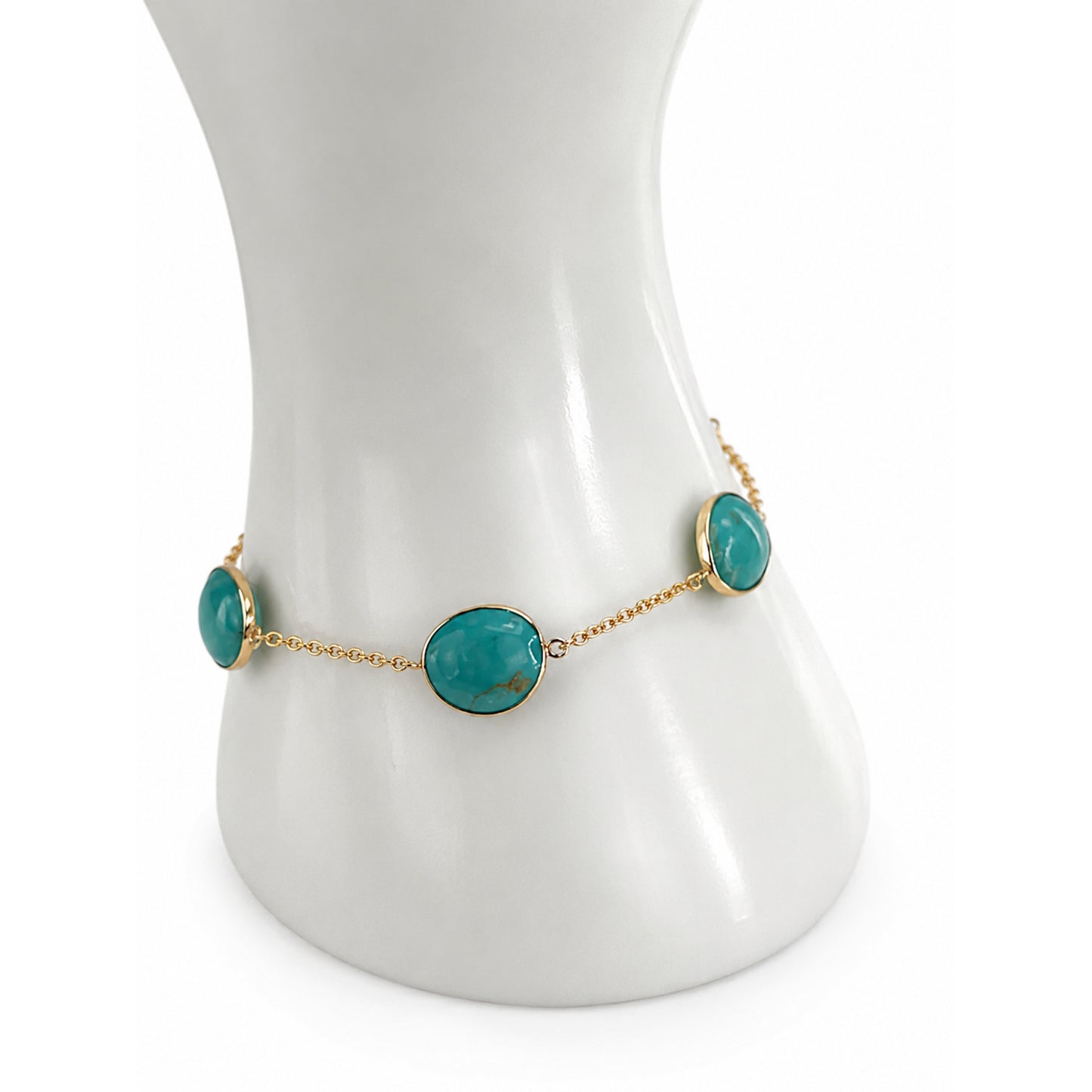 14k Turquoise 5 Stones Bezel Bracelet