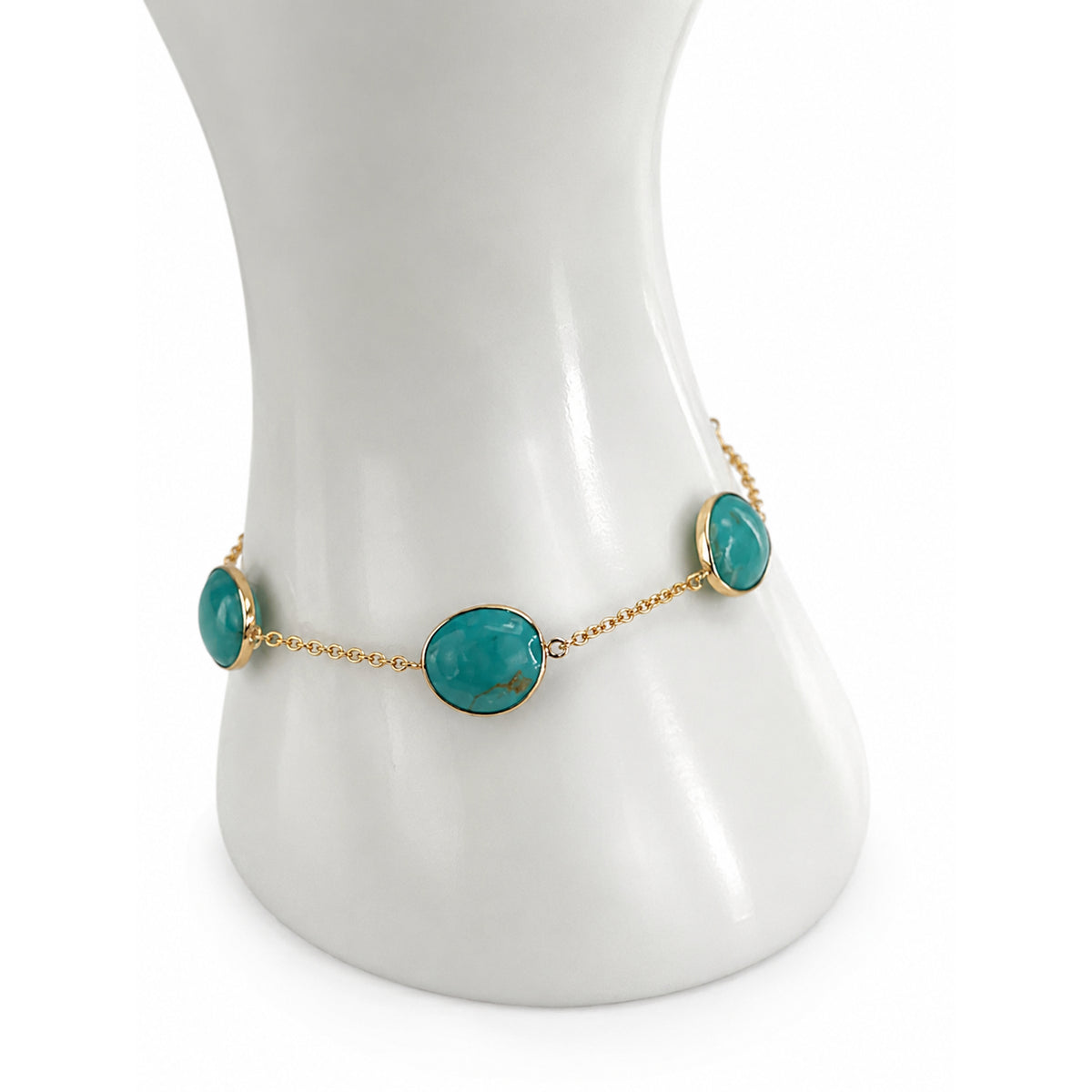 14k Turquoise 5 Stones Bezel Bracelet