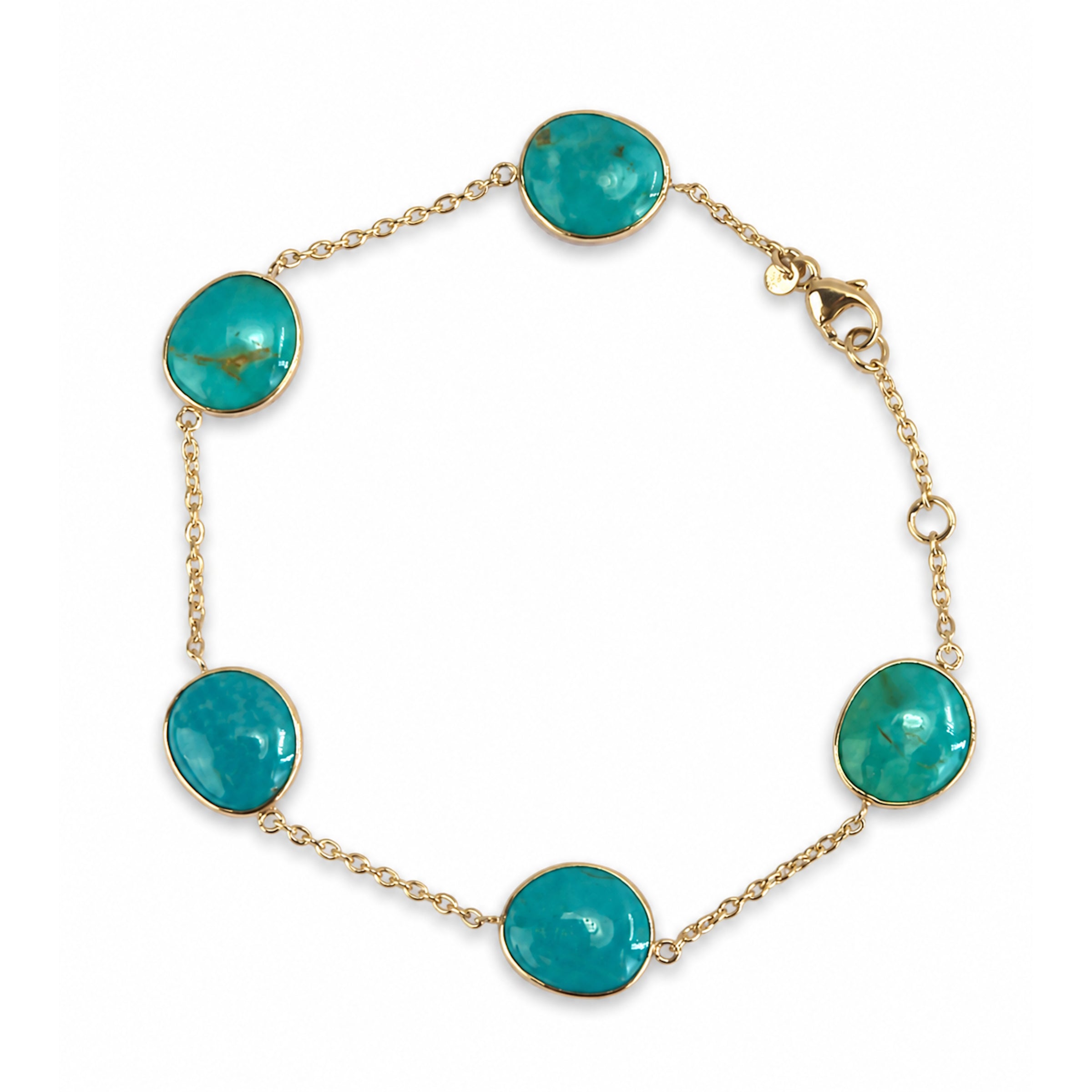 14k Turquoise 5 Stones Bezel Bracelet