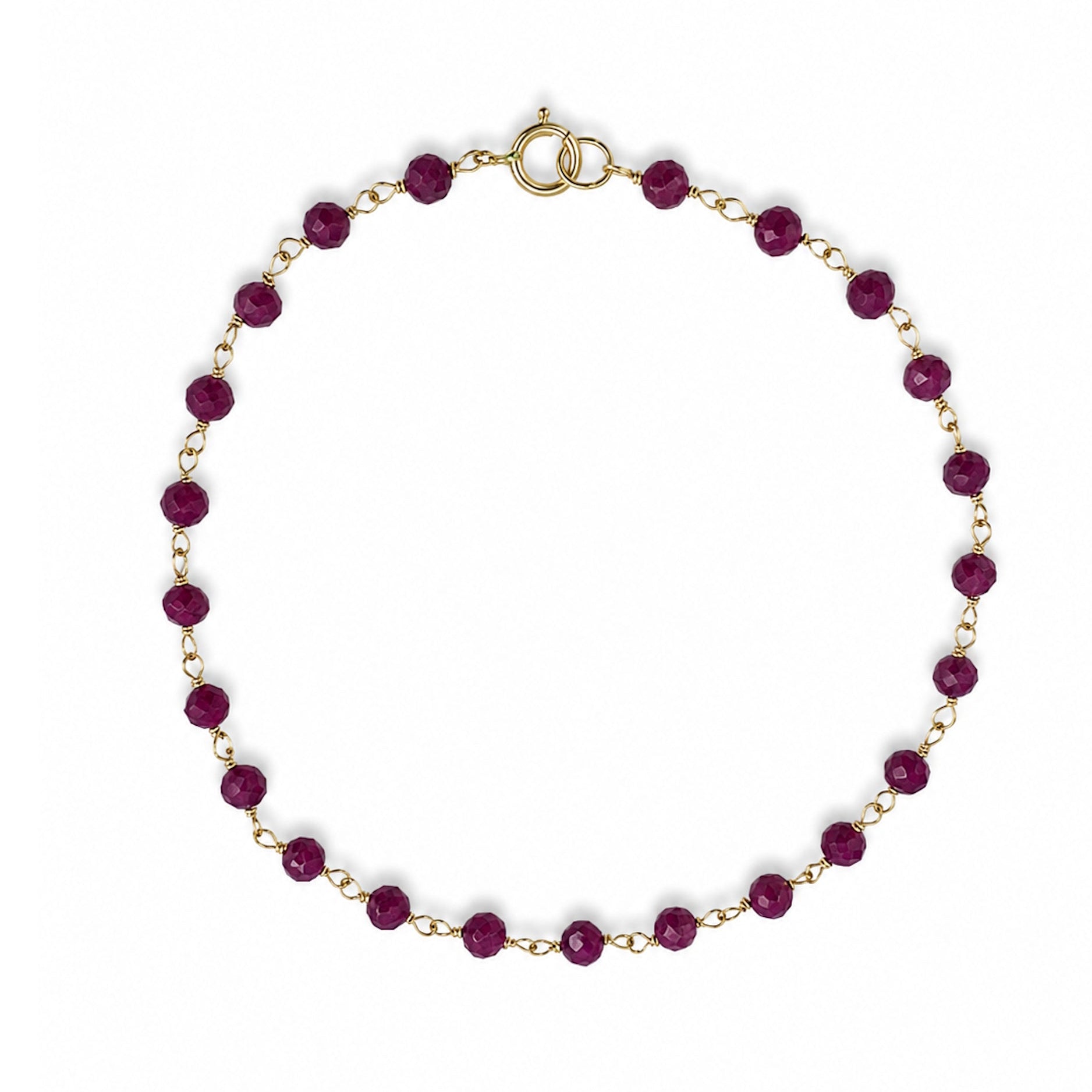 14k Dyed Emerald, Ruby, Sapphire Link Bracelet